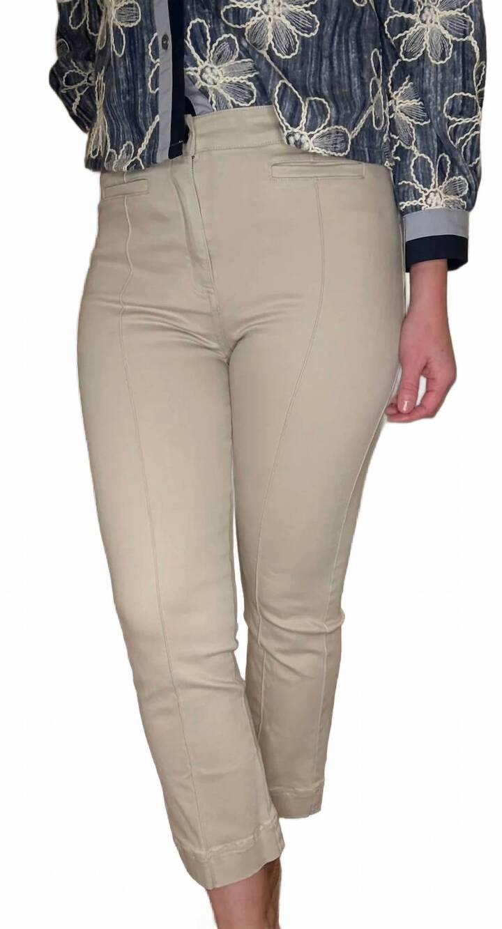 NEW MULTIPLES pintuck flare leg crop jean in light tan